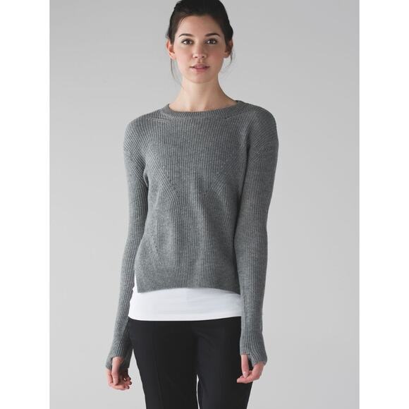 LULULEMON Estimated XS Seva Sweater Thumbholes Merino Wool Heathered Medium Gray - Picture 4 of 8